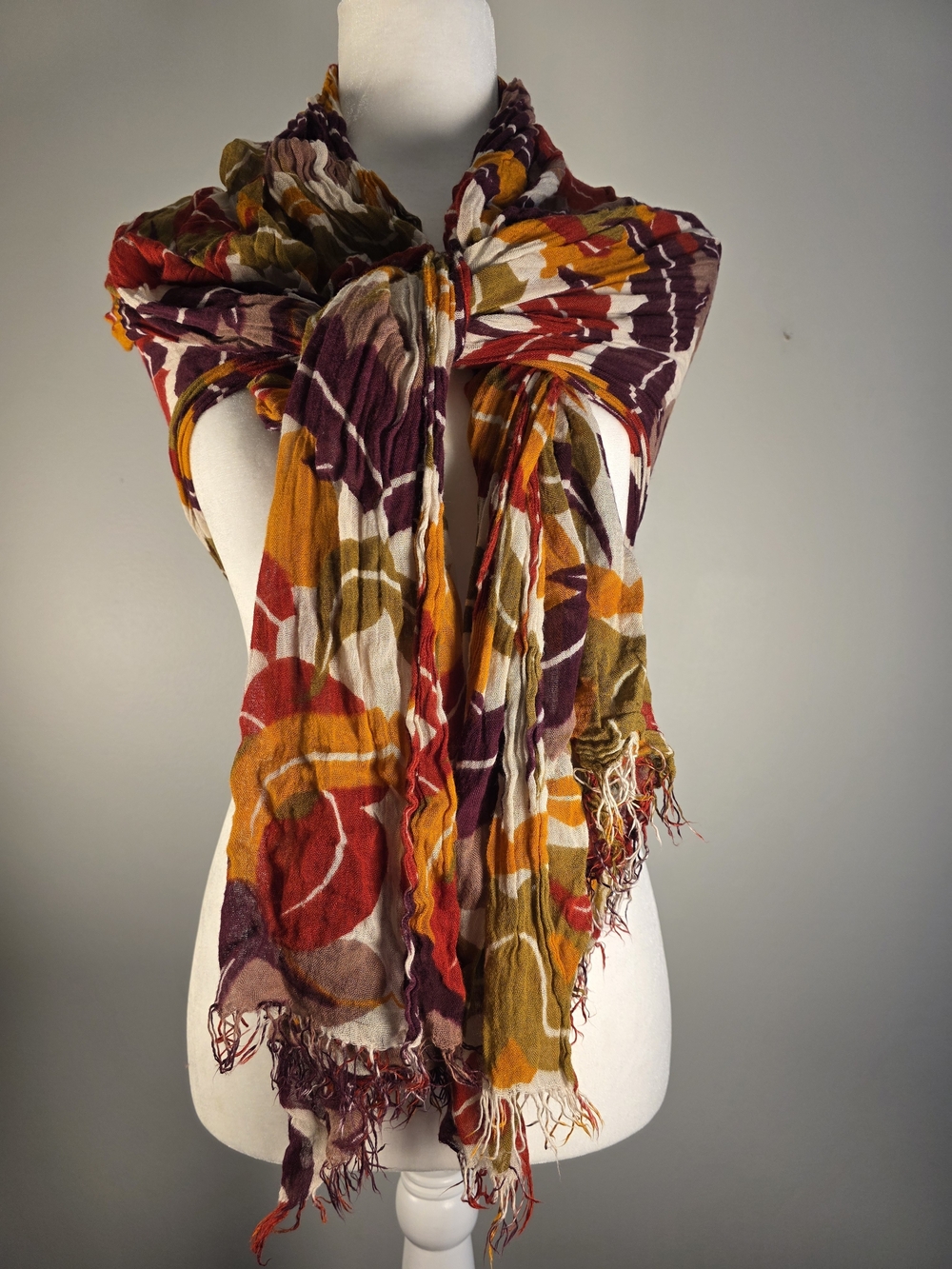 Women’s Oversized Floral Scarf Wrap Shawl Burgundy Mustard Olive Fringe